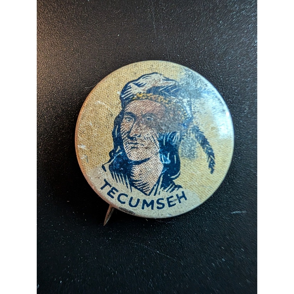 Vintage Tecumseh Political Campaign Pin Badge‎ Native American Chief Portrait